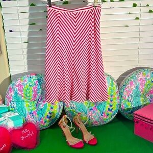 Michael Kors silk bright pink and white chevron panel skirt